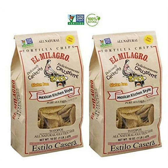 El Milagro 100% Natural Totopos Deliciously Crunchy Non-GMO, Gluten-Free Mexican Kitchen-Style Tortilla Chips - 2 PACK (16 oz.)