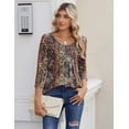 thumbnail image 5 of Zeagoo Womens Fall Fashion 3/4 Sleeve Round Neck Floral Ink Dot Tops Pleated Business Work Shirts, 5 of 6