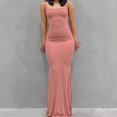 thumbnail image 2 of Ahuyic Womens Summer Casual Dress,Womens Plus Size Dress,Womens Round Neck Sleeveless Solid Color Camisole Long Fishtail Skirt,Pink,XXL, 2 of 5