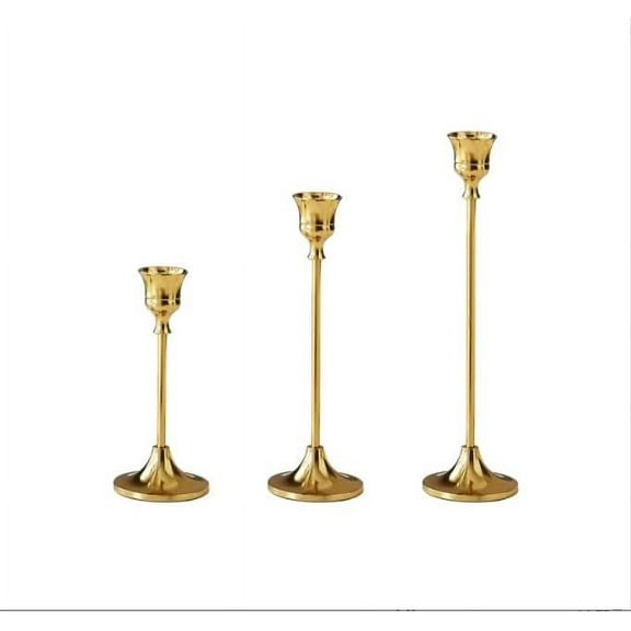 Viroistara Gold Taper Candlestick Holders, Set of 3, Vintage Modern Decorative Centerpiece for Home, Weddings, Christmas, and Parties (Gold)