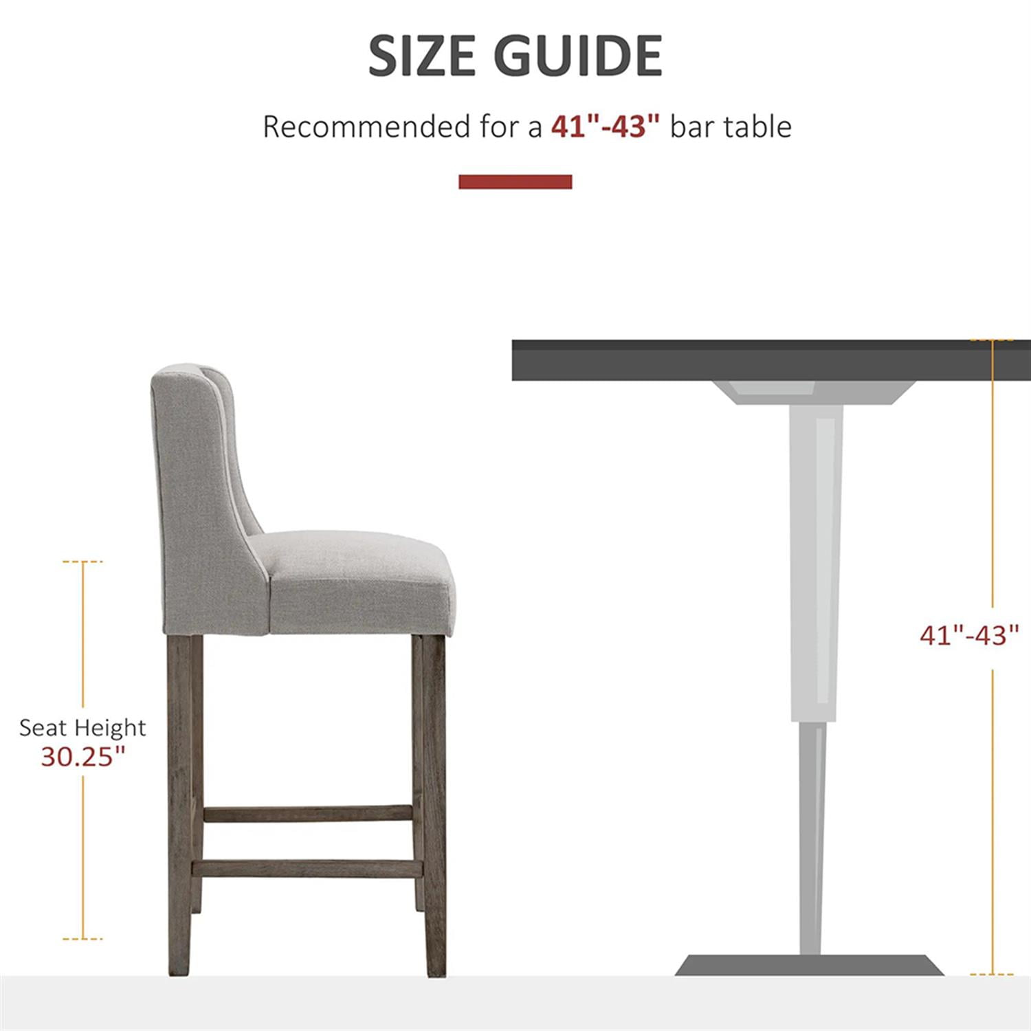 Demi Bonn Modern Bar Stool Set of 2, Cushioned Bar Height Stool with Button Tufted Upholstered Back and Rubber Wood Legs for Kitchen, Dinning Room, Beige