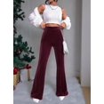 thumbnail image 4 of Women'S Velvet Elastic Waist Flare Leg Palazzo Long Pants Trousers Wine Red S, 4 of 9