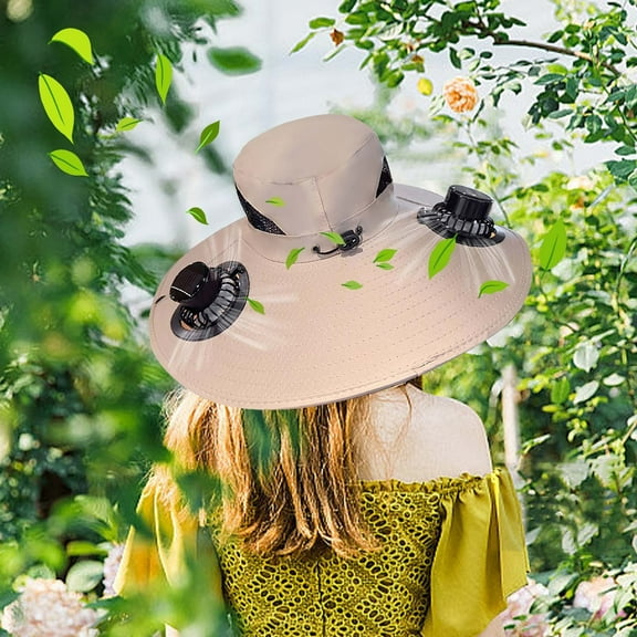 Delliss Wide Brim Solar Fan Outdoor Fishing Hat with 2 Solar Fan Women Men UPF 50 Sun Bucket Hat Breathable Fishing Hat Bucket Hat