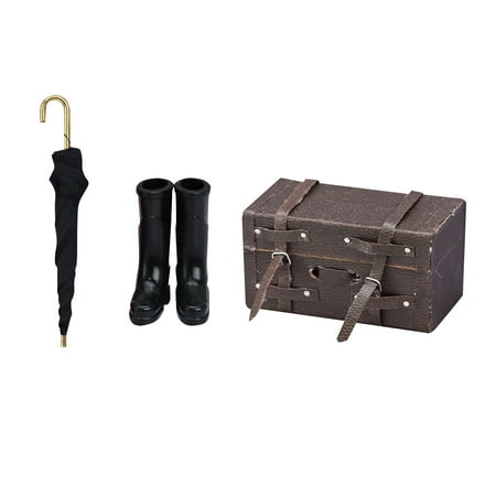 

1 Set Doll House Umbrella Rain Boots Leather Suitcase Model Mini House Travel Prop