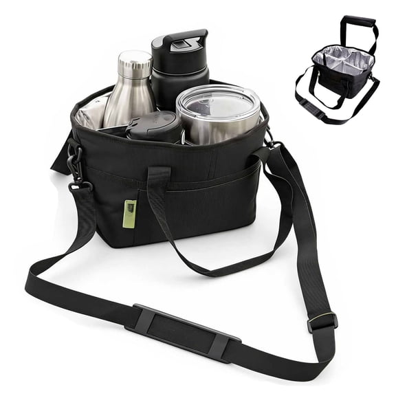 Family Size 4 Compartment Drink Bag with Adjustable Strap - Multiple Tumbler Carrier Caddy, 4 Compartment Insulated Drink Holde, for Hiking, Walking, Sports, Family Outings & Daily Use