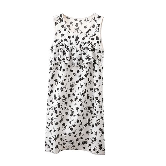 Levmjia Womens Sleeveless Nightgown Round Neck Floral Print Ruffle Spliced Loose Mini Dress Home Sleep Casual Floral Pattern Lightweight Comfortable Daily Indoor Leisure Wear