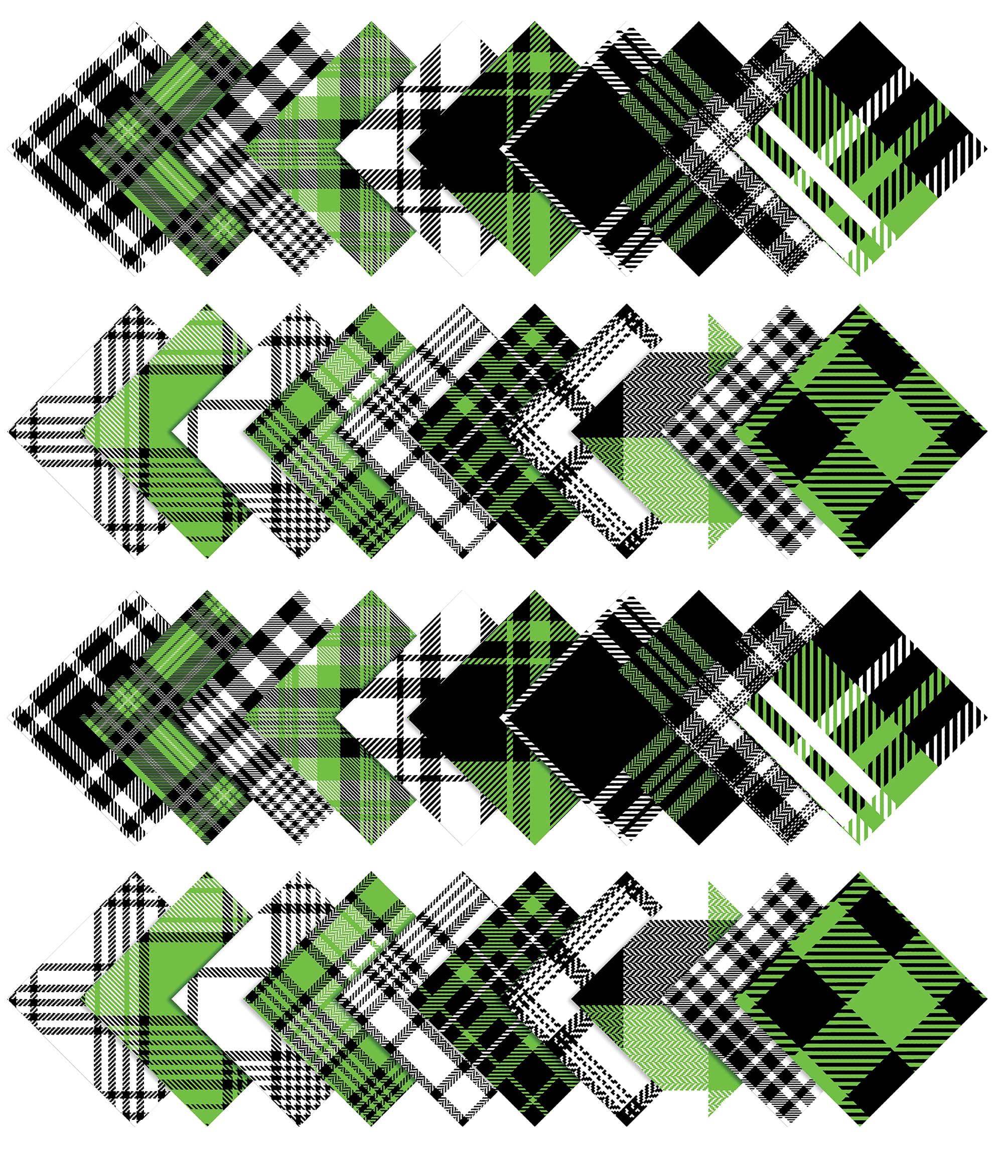 Soimoi 40Pcs Check & Tartan Print Cotton Precut Fabrics For Quilting Craft Strips 2.5x42inches Jelly Roll - Green & Black