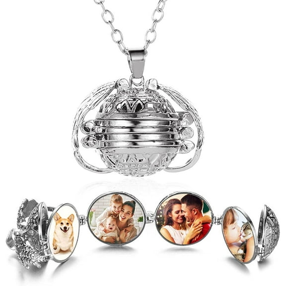 Wing Photo Locket Necklace for Women - Multi Layer Vintage Expanding Picture Pendant Jewelry Gift