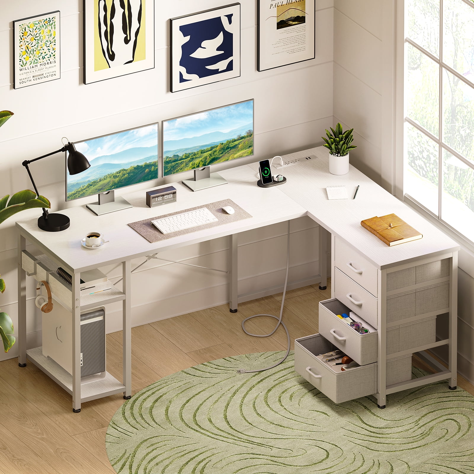 Sofanext Reversible L Shaped Desk for Adults with Storage, Drawers