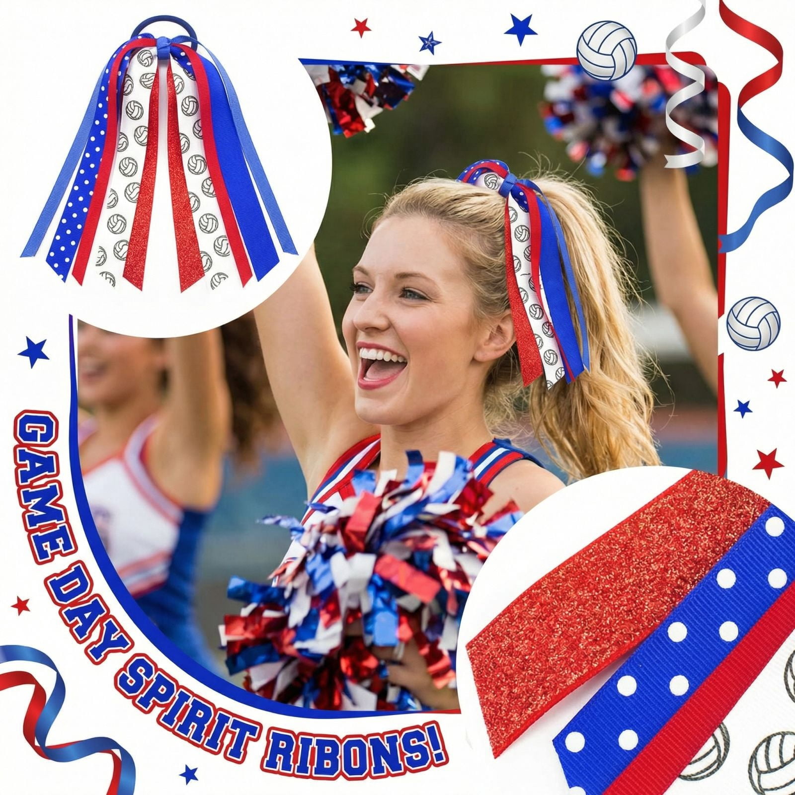 Cheerleading Hair Streamers Sports Ribbon Scrunchies Durable Competition Ponytail Holder for Game Day Performance and Athletic Spirit Events