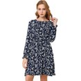 thumbnail image 1 of Vestido Floral Casual Manga Larga Con Volantes Para Mujer Azul Marino XL Unique Bargains Vestido, 1 of 6