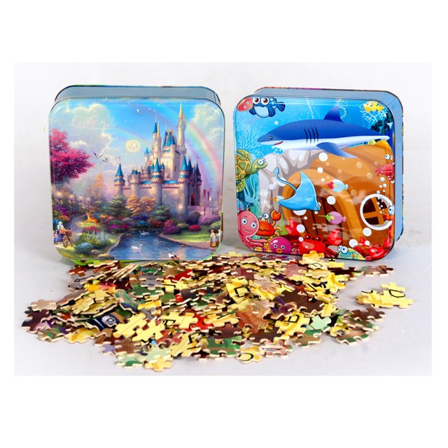 Rompecabezas de caja de hierro de 300 piezas, rompecabezas para niños y niñas, juguetes para niños de 5, 6, 8 y 10 años, juego para padres e hijos de 7 piezas
