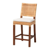 bali & pari Natural Rattan Counter Stool with Cushion - Handwoven Wicker Stool