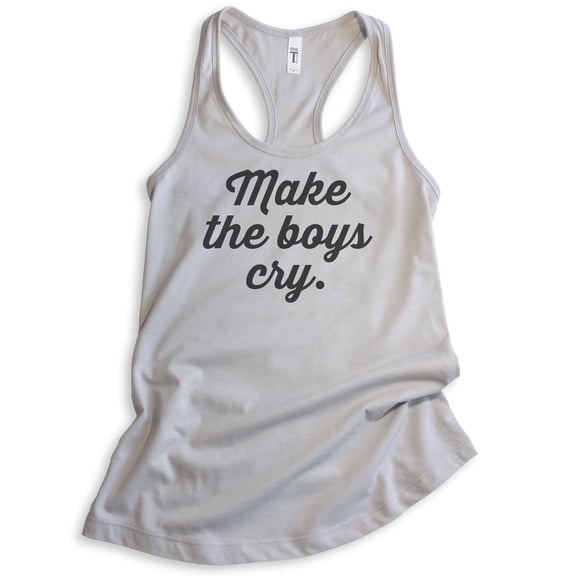Make The Boys Cry Tank Top, Ladies Racerback Tank Top, Girlfriend Tank, Feminist Tank, Feminism Tank, Silver Gray, XX-Large