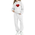 thumbnail image 3 of ATOGUTA Girls Kids Set Clothing Valentine's Day Sweatsuits Pant Set Long Sleeve Athletic Sweatshirts and Sweatpants with Pockets Size 2T-13, White, 3 of 5