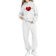 thumbnail image 3 of Conjunto de sudadera con capucha de manga larga para niños con estampado en forma de corazón y pantalones deportivos con lazo en las piernas, conjunto deportivo informal de dos piezas para niños, poli, 3 of 5