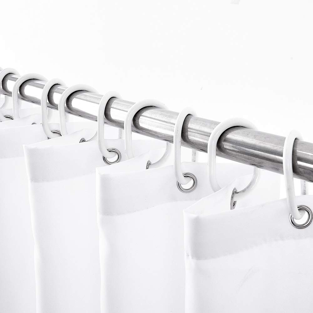Shower Curtain Set with 12 Hooks Waterproof White Fabric, 70"x70" - Fish