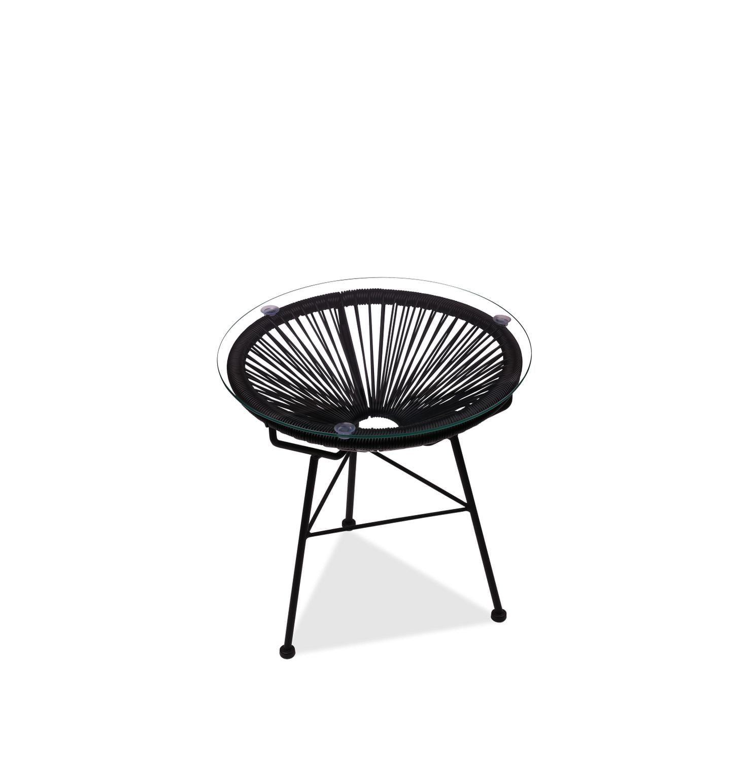 Plata Import Acapulco Side Table w/Glass, Outdoor Modern Side Table in Black, Wrapped Wicker Side Table, Indoor - Outdoor Table, Black Plastic Side Table