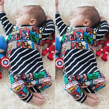 Newborn Baby Boy Superhero Rompers Bodysuit Jumpsuit Outfit Clothes Set