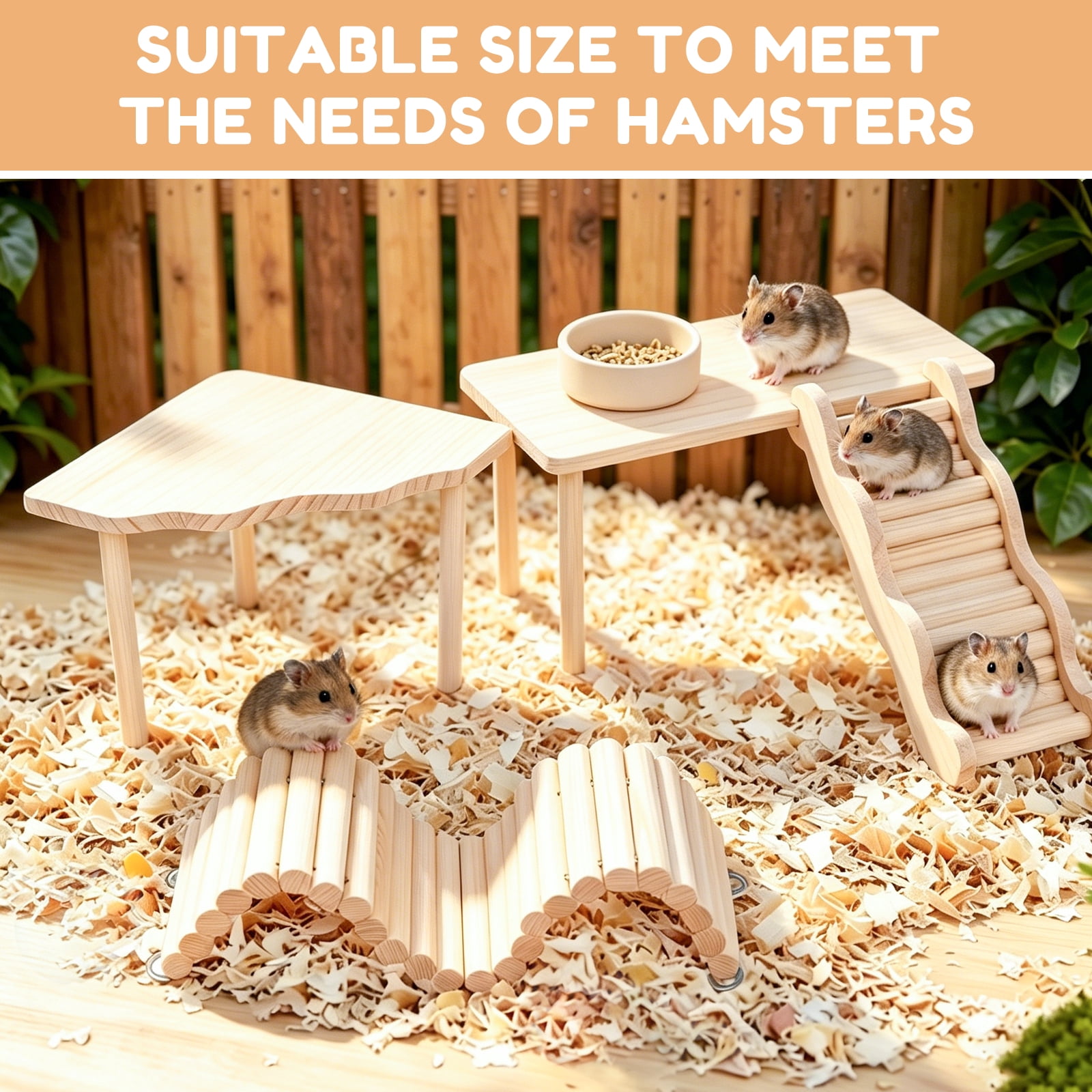 Threns 4 Pack Hamster Play Wooden Platform for Dwarf Syrian Hamsters Gerbils Mice Degus or Other Small Pets, Wooden Hamster Climbing Toy with Platform Decor