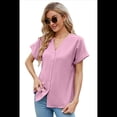 thumbnail image 1 of Camisetas de Mujer con Cuello en V y Botones, Corta, Corte Holgado, Informal, de Verano, Color Rosa, Talla M, 1 of 9