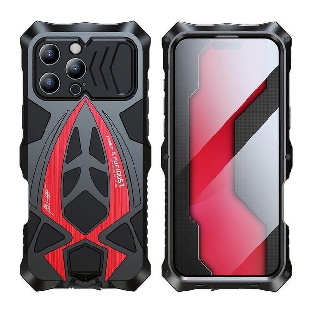 LUPHIE For iPhone 16 Pro Max Case Sports Car Design Shockproof Metal+TPU Phone Cover with Screen Pro