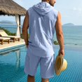thumbnail image 5 of Migroa Mens 2 Piece Linen Set Outfits Sleeveless Hoodies And Drawstring Casual Track Shorts Set Beach Tank T Shirts Solid Sets Light Blue L, 5 of 8
