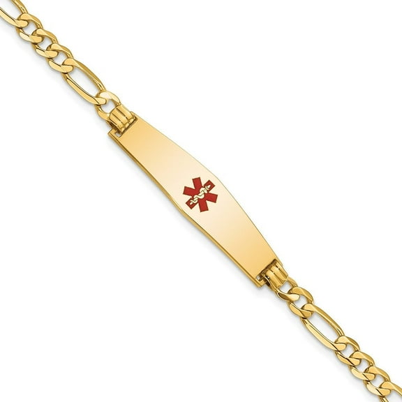 Auriga Fine Jewelry 14K Yellow Gold Soft Flat Figaro Link Id Bracelet 7 inch for Women (L- 7inch, W- 8.5mm)