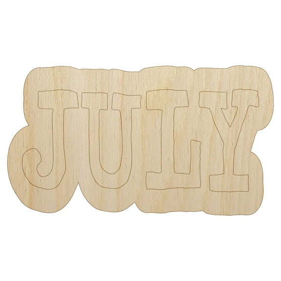 July Month Calendar Fun Text Wood Shape Unfinished Piece Cutout Craft DIY Projects - 6.25 Inch Size - 1/8 Inch Thick