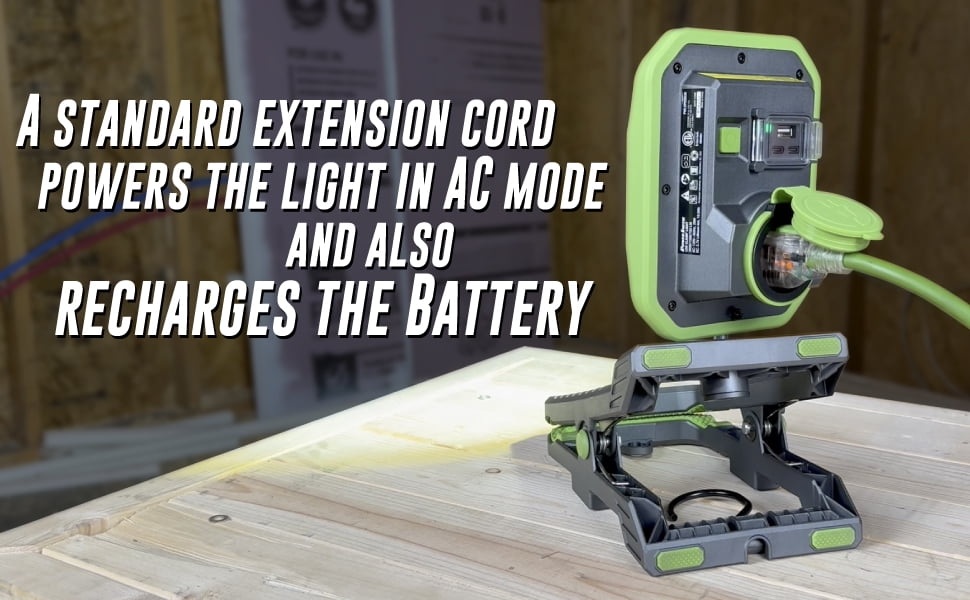 PowerSmith 3000 Lumen Rechargeable LED Clamp Work Light Dual-Power, Powered Through 120V AC or Rechargeable Lithium-Ion Battery, Large Clamp, 5-Year Warranty