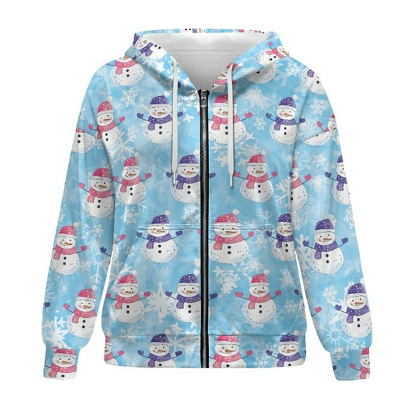 SCRAWLGOD Christmas Snowmen Womens Zip Up Hoodie Oversized Graphic Sweatshirt for Women Long Sleeve Ladies Hoodies Zip Front Comfy Sportswear Hoodie Women Size XS