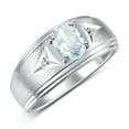 thumbnail image 3 of RYLOS Men's Rings Sterling Silver Classic 8X6MM Oval Gemstone &  Diamond Ring Aquamarine March Birthstone Rings For Man Silver Rings Size 9, 3 of 7