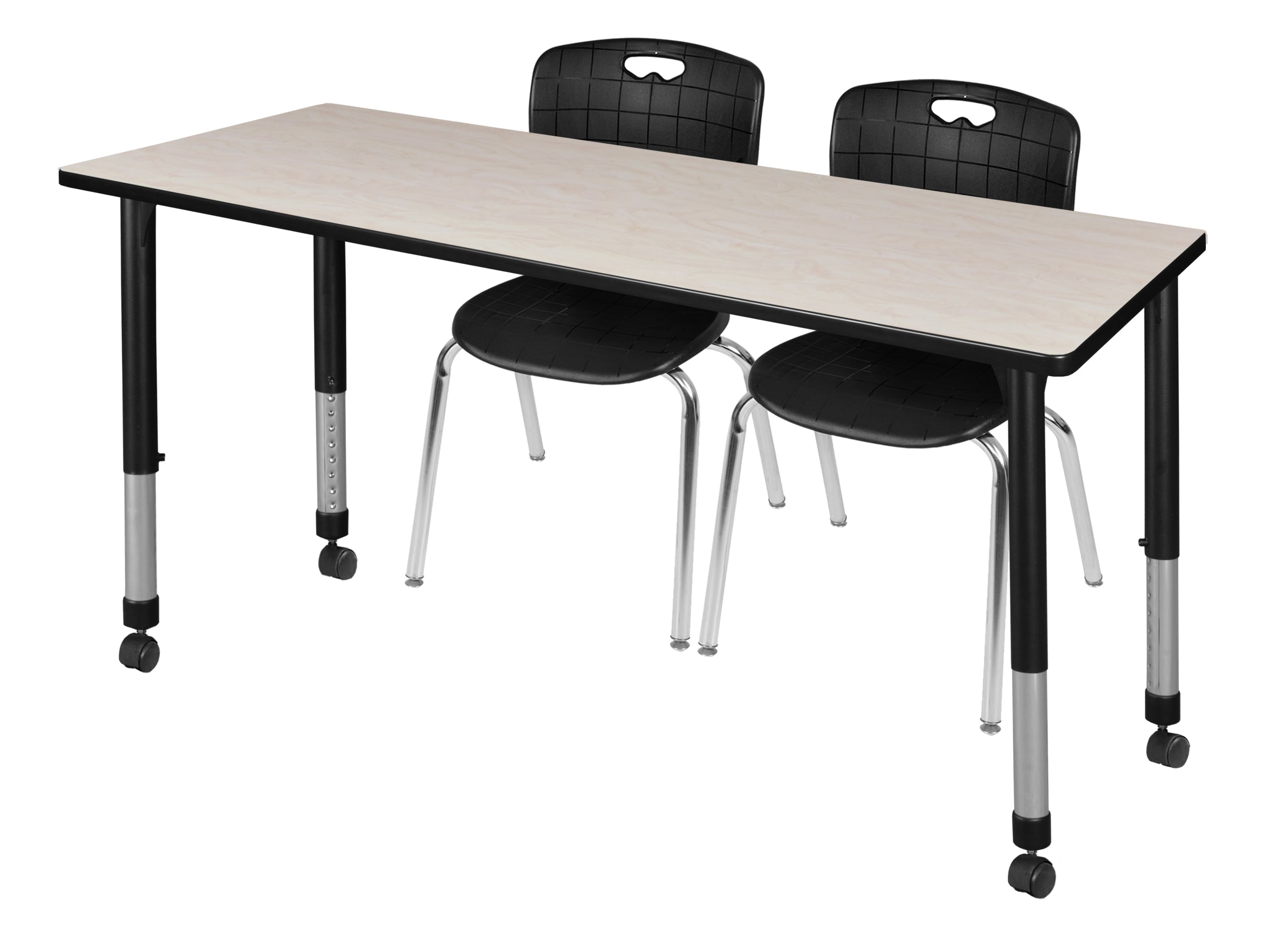 Kee 72" x 24" Height Adjustable Mobile Classroom Table Maple & 2 Andy