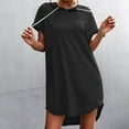 thumbnail image 2 of Vestido de manga corta con capucha y cordón Vestido de mujer transpirable informal de color puro para uso diario Negro M, 2 of 5