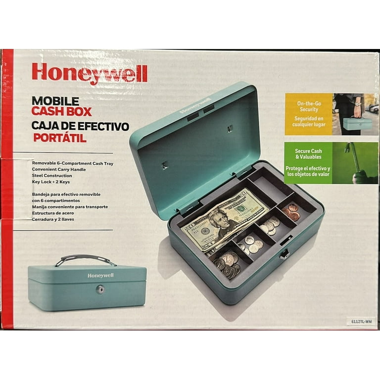 Honeywell Mobile Cash Box with Key Locking, Teal, Removable