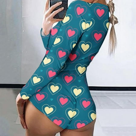 

Apepal Women Print Long Sleeve Nightwear Jumpsuit Bodysuit Playsuit Romper