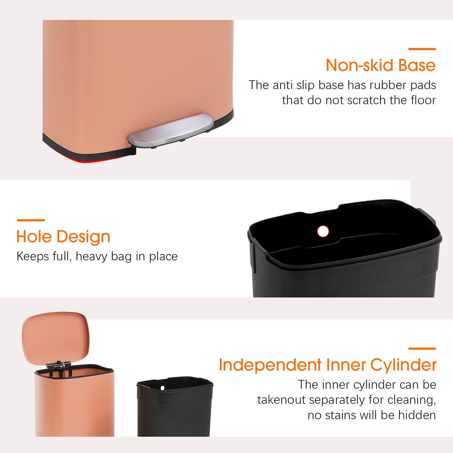 FDW 13 Gallon Stainless Steel Step Kitchen Trash Can with Lid, Fingerprint-Proof for Indoor(Pink)