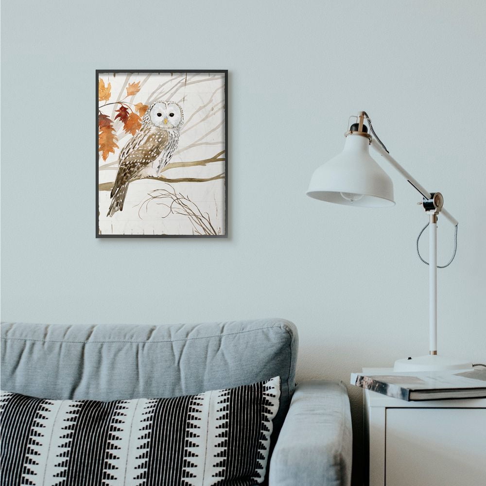 Stupell Industries Owl In Autumn Forest Animal Watercolor Painting Black Framed Wall Art, 16 x 20, byVictoria Borges