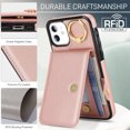 thumbnail image 5 of Allytechgroup iPhone 12 Mini Wallet Case, Ring Holder Stand Cards Slots Shockproof Retro Flip Back Cover Phone Case for Apple iPhone 12 Mini, Rosegold, 5 of 6