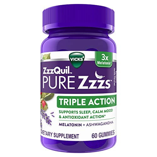 ZzzQuil PURE Zzzs Triple Action, 6mg Melatonin Gummies, 3X Melatonin