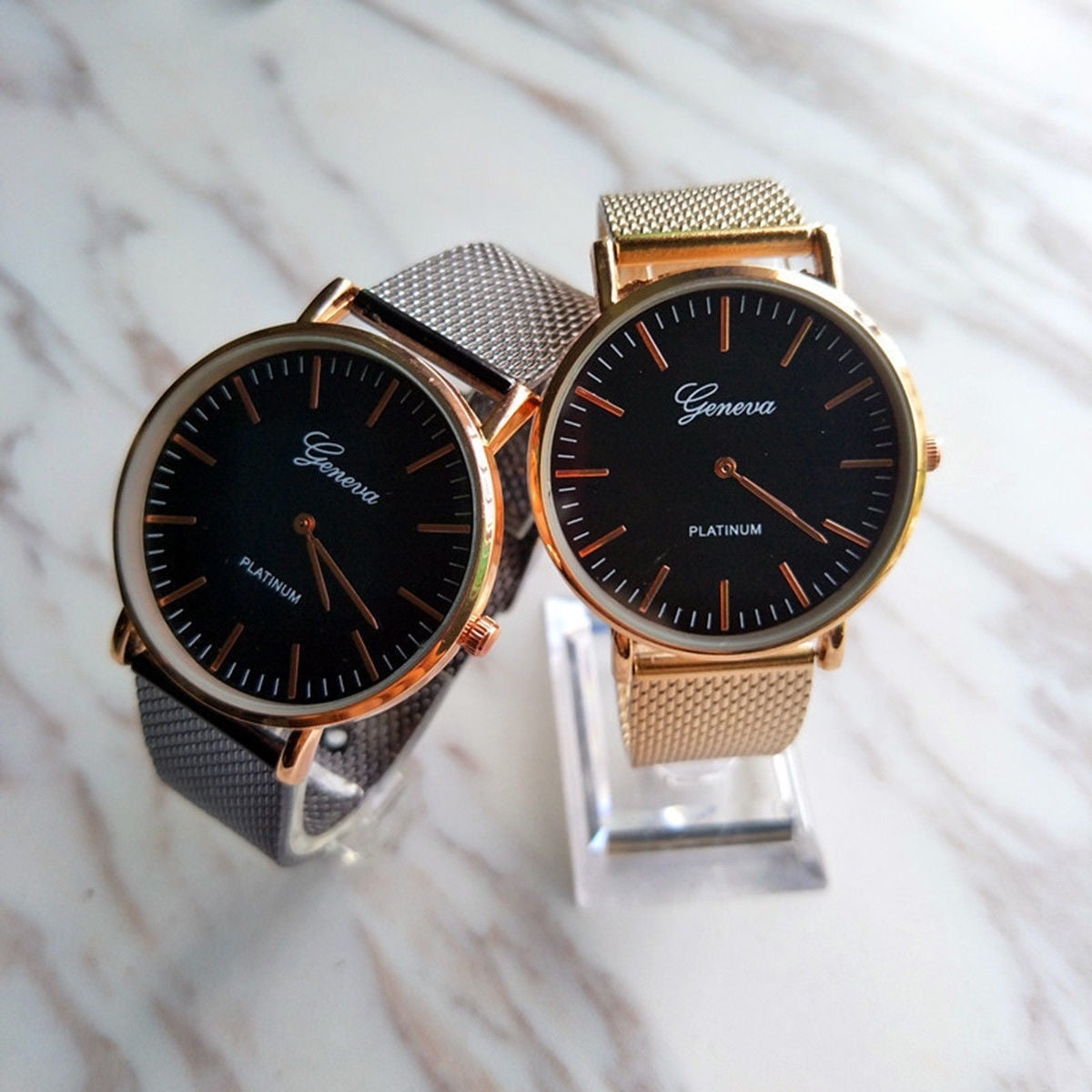 Wangscanis Women Ladies Watch Gold Silver Stainless Steel Mesh Band Wrist Watches Black