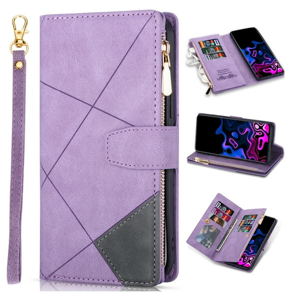 Case for Google Pixel 6 Pro 5G 2021, Allytech Premium PU Leather Stand Removable Hand Strap Zipper Wallet [9 Card Slots] Magnetic Closure Full Protective Case for Google Pixel 6 Pro (6.7" 2021),Purple