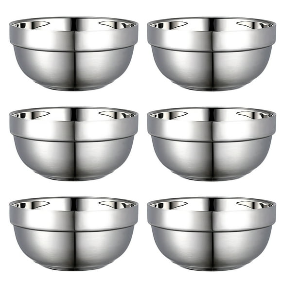 Bestonzon 6pcs Cuencos de doble capa de acero inoxidable Cuencos de acero inoxidable Anti-Scald Rice Bowls Home Food Bowls (13 cm)
