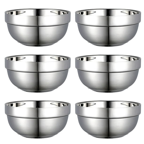 Bestonzon 6pcs Cuencos de doble capa de acero inoxidable Cuencos de acero inoxidable Anti-Scald Rice Bowls Home Food Bowls (13 cm)