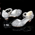 thumbnail image 6 of Staki Party Shoes for Girls Girls Dress Shoes Glitter Shoes Sequins Rhinestones Bowknot Princess Low Heels Mary Jane Footwear Heels for Girls Silver,12 Little Kid, 6 of 7