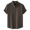 thumbnail image 1 of Men Casual Shirt Top in Solid Pattern for Everyday Wear Comfortable Loose Short Sleeve Button-Front Stand Collar Top for Men Versatile Standalone Style, 1 of 5