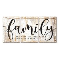 Elephant Stock Family Live Laugh Love Typography Wall Art - Horizontal Multi Panel Canvas - Living Room Wall Decor - Inspirational And Typography Multi Panel - Beige And White Decor - 80" x 39"