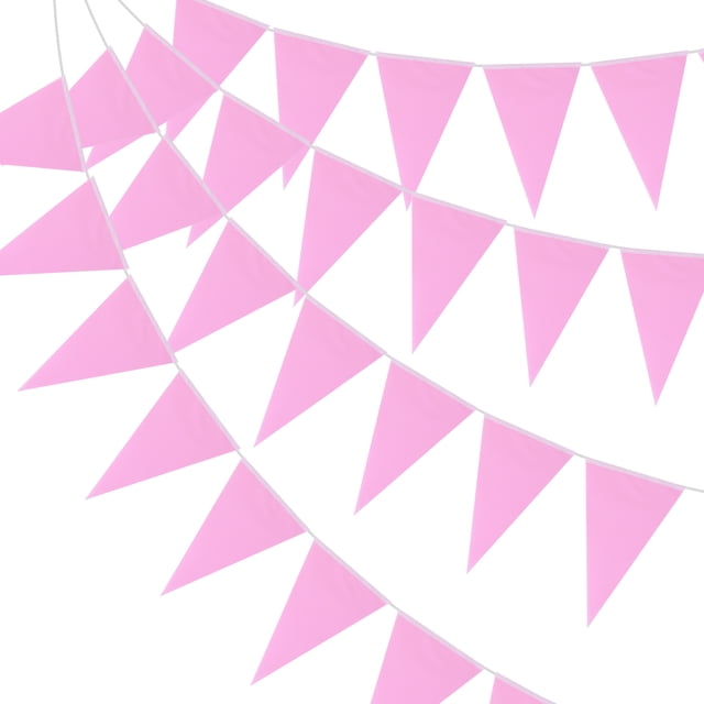 Banderas de banderines Uxcell de 100 pies, cuerdas colgantes de triángulo, banderas DIY para fiestas, rosa, 60 Pcs