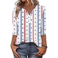 thumbnail image 5 of Women's Patriotic Star Print 250th Anniversary USA Shirt V-Neck Button 3/4 Sleeve T-Shirt, 5 of 6