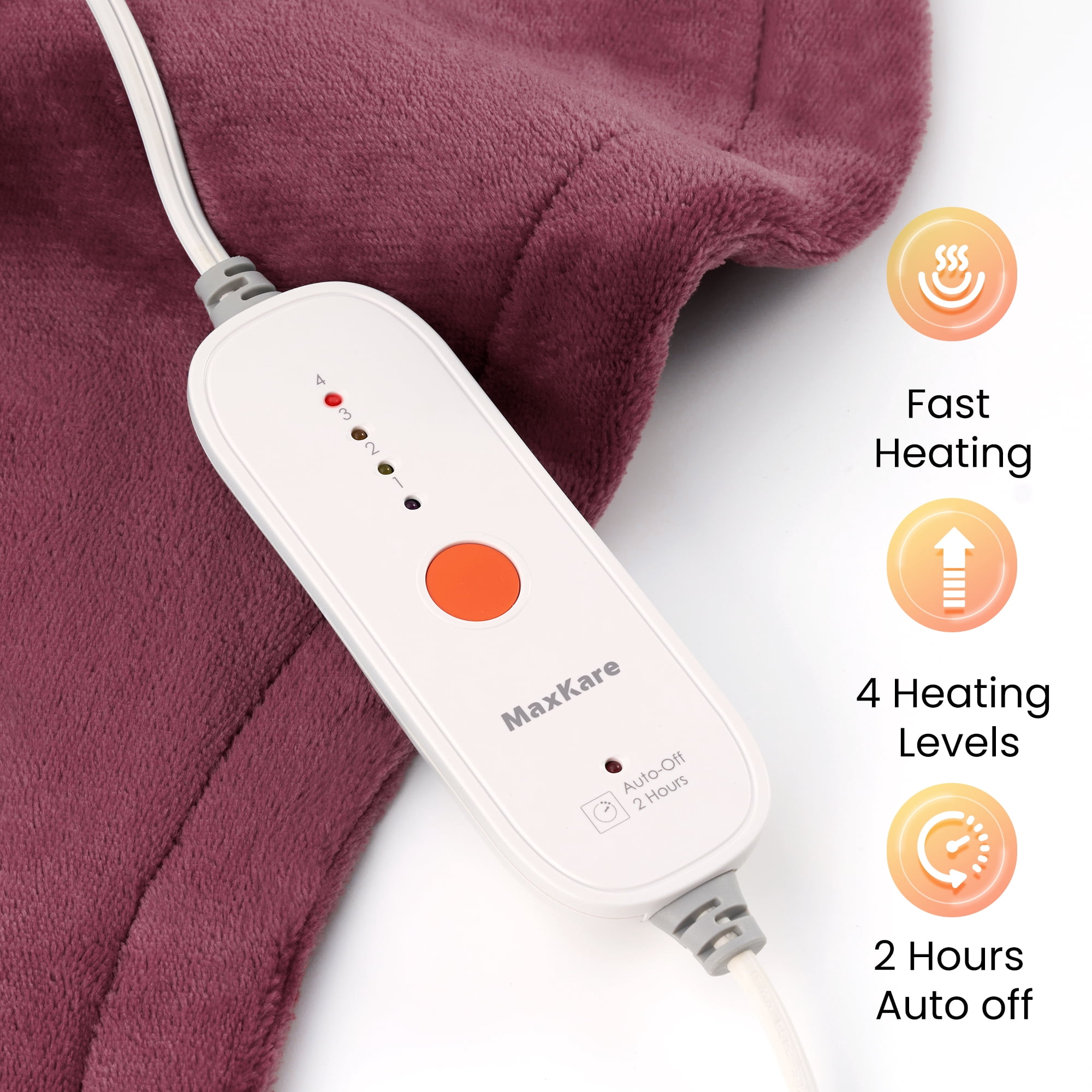 MaxKare Ultra Soft Heating Pad with 4 Heat Settings & Auto Shut-off for Full Body Stress Relief, 24"x33" - Red MaxKare Ultra Soft Heating Pad with 4 Heat Settings & Auto Shut-off for Full Body Stress Relief, 24"x33" - Red - Image 7